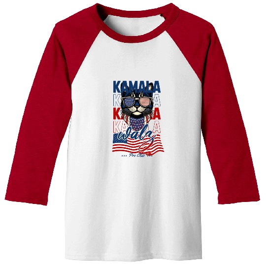Patriotic Cat with Sunglasses and Kamala-Walz 2024 Baseball Tees