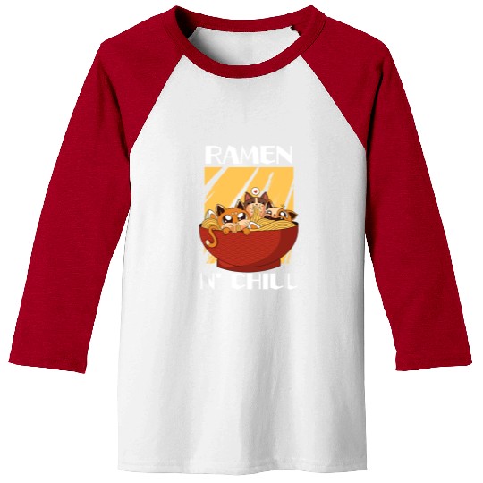 Cute Kawaii Cat Ramen Bowl Japanese Noodle Soup Baseball Tees