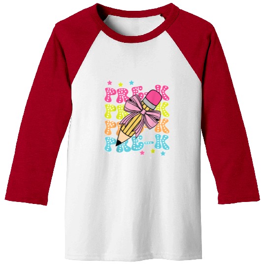 Pre K Teacher Pencil Coquette Bow Back To School K Baseball Tees