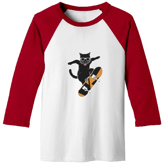 Cat Wearing Sunglasses Skateboarding Magic Baseball Tees