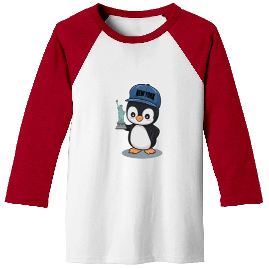New York Penguin Holding Statue Of Liberty Baseball Tees
