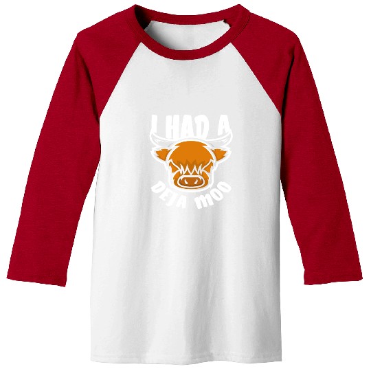 Highland Cow Deja Moo Funny Saying Baseball Tees