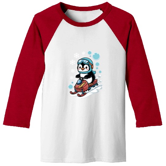 Cute Penguin Riding Snowmobile Winter Fun Baseball Tees