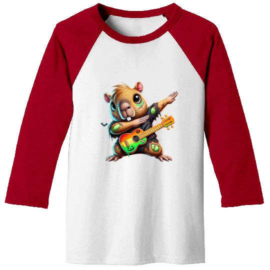 Cute Dabbing Capybara Zombie Squad Guitar Hallowee Baseball Tees