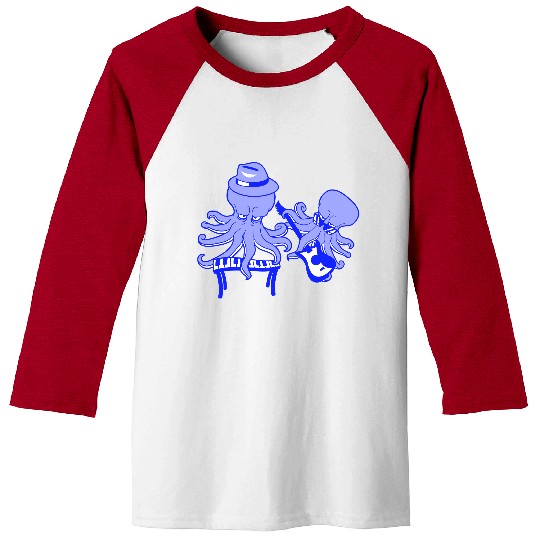 Two Octopus Kraken Squid Guitar Keyboard Band Team Baseball Tees