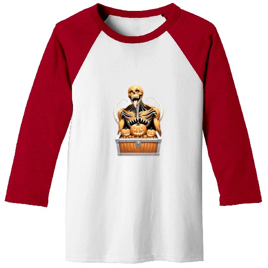 Heavy Metal Skeletons and Skulls Halloween Art Baseball Tees