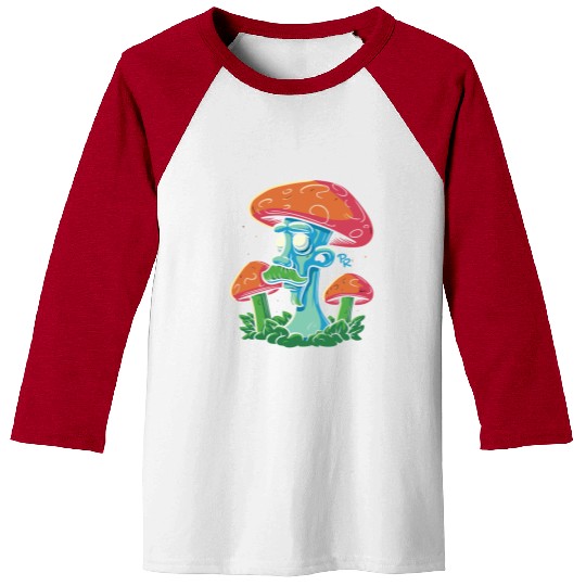 Mushroom Moustache Man – Trippy Fungi Art Baseball Tees
