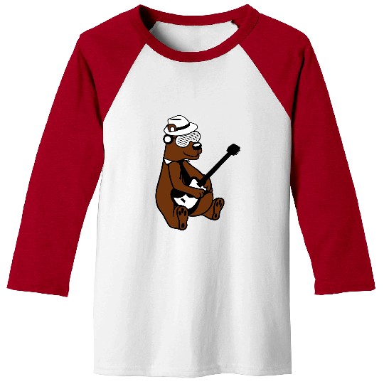 Cool Sitting Grizzly Brown Bear Playing Guitar Fun Baseball Tees