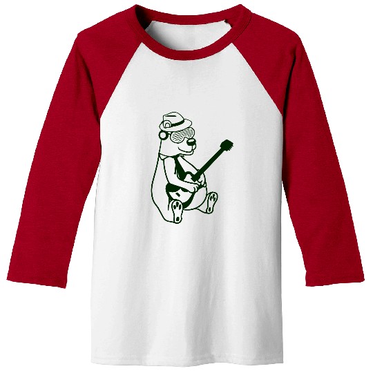 Cool Sitting Grizzly Brown Bear Playing Guitar Fun Baseball Tees