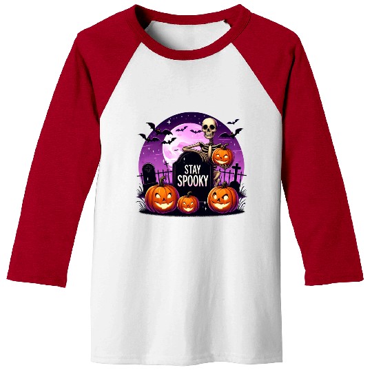 Stay Spooky Funny Cute Halloween Skeleton Pumkin Baseball Tees