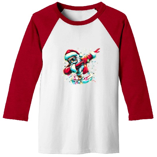 Dabbing Santa with Christmas Lights and Snowflakes Baseball Tees
