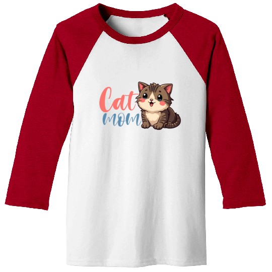 Adorable Cat Mom Design with Cute Kitten Baseball Tees