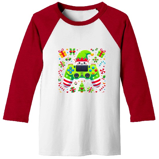 Christmas Elf Themed Gaming Controller Fun Baseball Tees