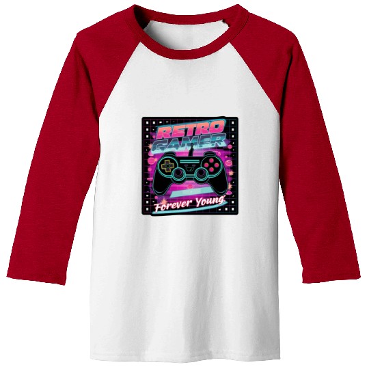 Retro Gamer Forever Young 01 sticker Baseball Tees