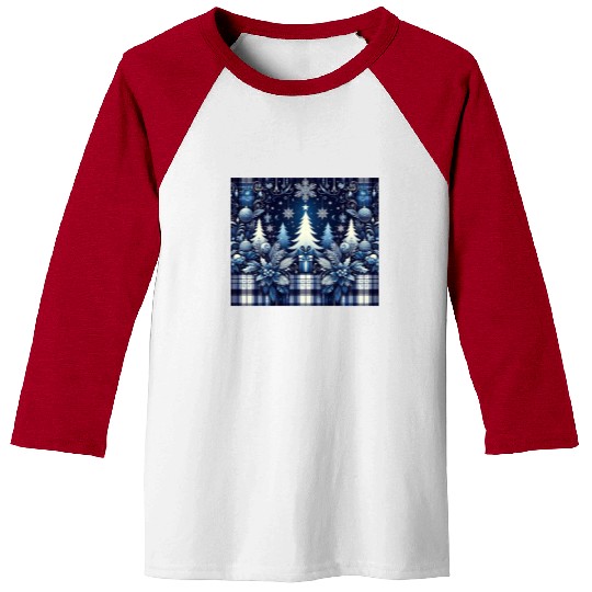 blue and white flannel christmas trees holiday Baseball Tees