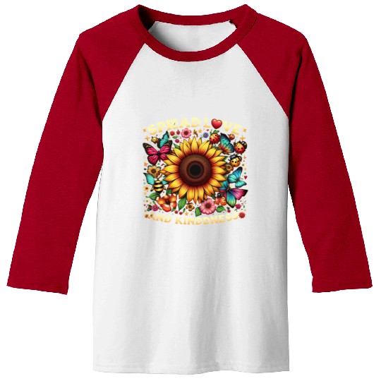 Spread Love & Kindness Sunflower Design Baseball Tees
