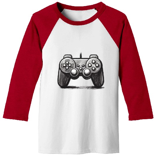Gamer Controller Cartoon Charcoal Gaming Art 3 Baseball Tees