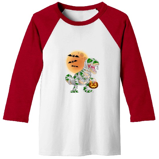 Halloween Dinosaur Mummy T rex Pumpkin Moon Baseball Tees