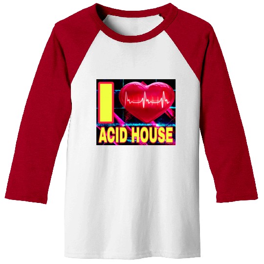 I LOVE ACID HOUSE YELLOW FONTS Baseball Tees