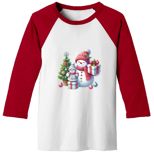Snowman Family Christmas Joy with Gifts and Tree Baseball Tees