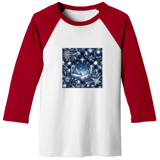 flannel blue and white christmas Baseball Tees