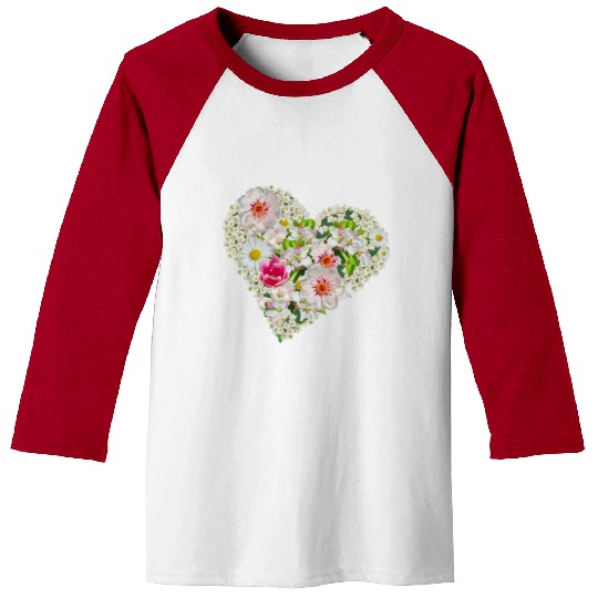 heart of flowers blossoms daisy tulip pink peony Baseball Tees