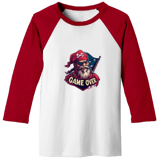 Pirate Game Over Graphic - Bold Pirate Skull Art Baseball Tees