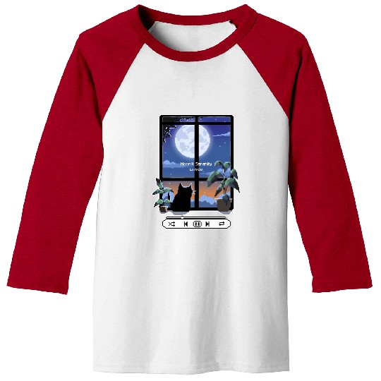Pixel Lofi Black Cat Moonlit Serenity Baseball Tees