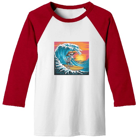 Surfing Skeleton Vibes Surfing Lifestyle Retro Baseball Tees