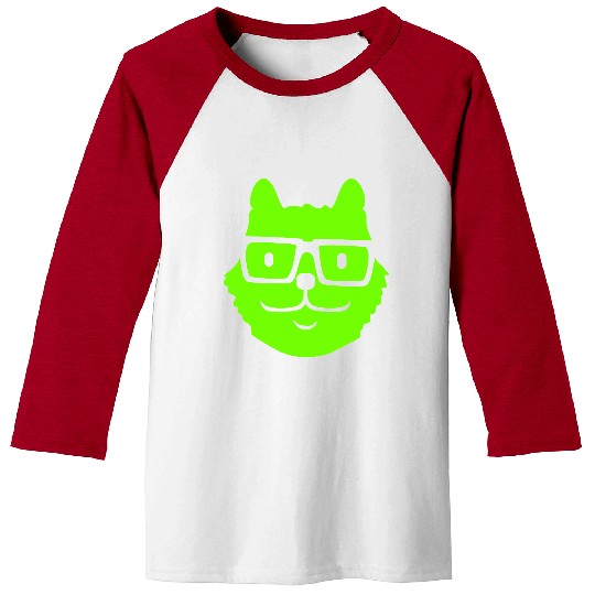 Nerd Cat Horn-rimmed Glasses Geek Smart Kitten Fun Baseball Tees