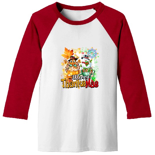 Merry Thanksmas Turkey Snowman Coffee latte cup Baseball Tees