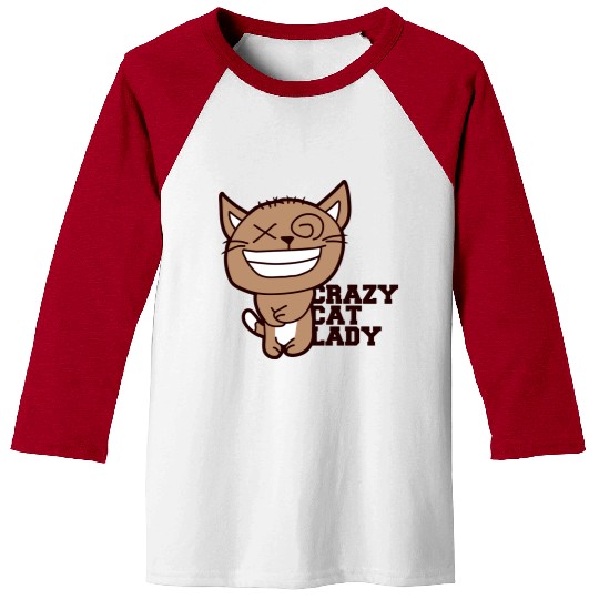 Crazy Cat Lady Text Love Saying Quote Weird Woman Baseball Tees