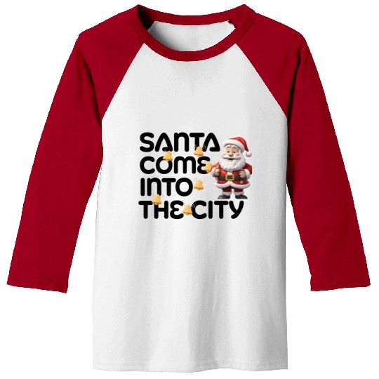 Festive Santa with Jingle Bells Design Baseball Tees