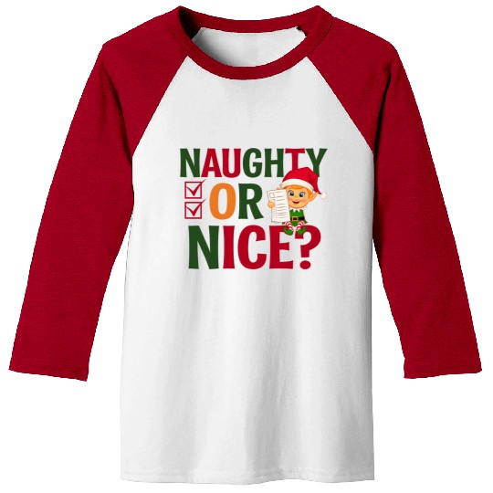 Naughty or Nice Elf Checklist Christmas Fun Baseball Tees