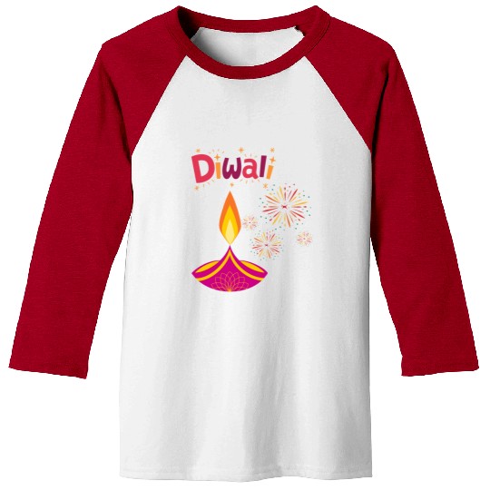 Diwali Design with Lamp & Festive Fireworks Baseball Tees