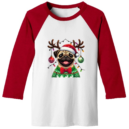 Cute Dog Wearing Santa Hat with Joyful Christmas Baseball Tees