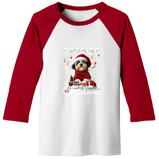Shih Tzu Christmas Tree Lights Decorations Dog Baseball Tees
