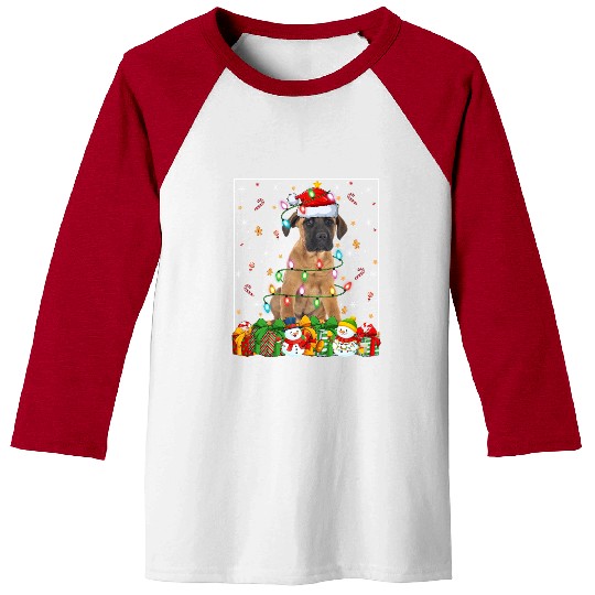 Mastiff Dog Christmas Lights Baseball Tees