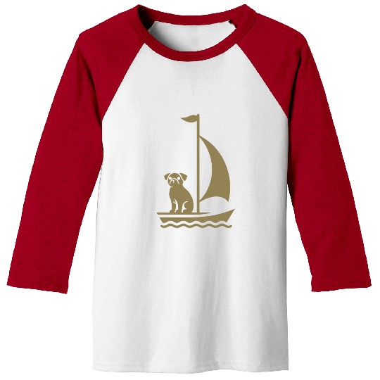 Pug in Boat Silhouette Sailing Minimalist Baseball Tees