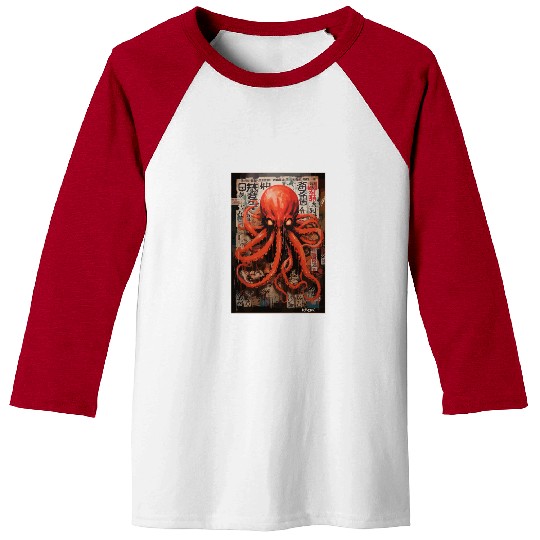 Street Art Red Octopus Baseball Tees
