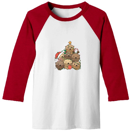 Otter Christmas Tree Funny Animal Christmas Baseball Tees