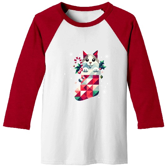 cute cat in a colorful Christmas stocking Baseball Tees