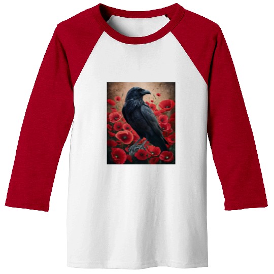 Raven Red Poppies Gothic Nature Art natural Baseball Tees