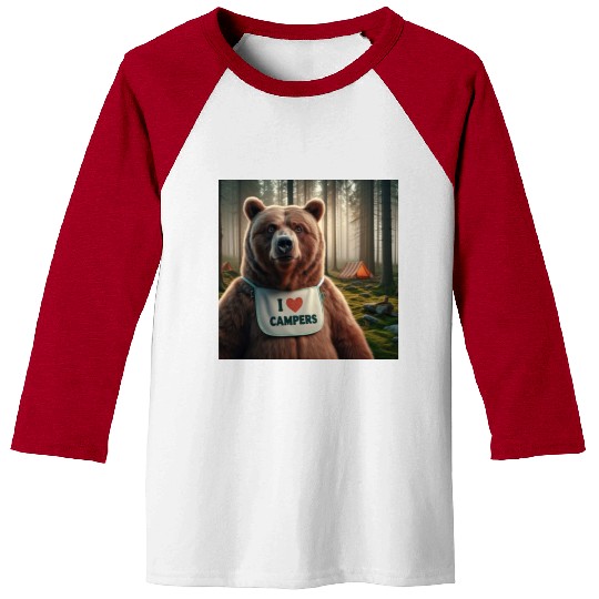 I love campers Grizzly bear with bib Baseball Tees