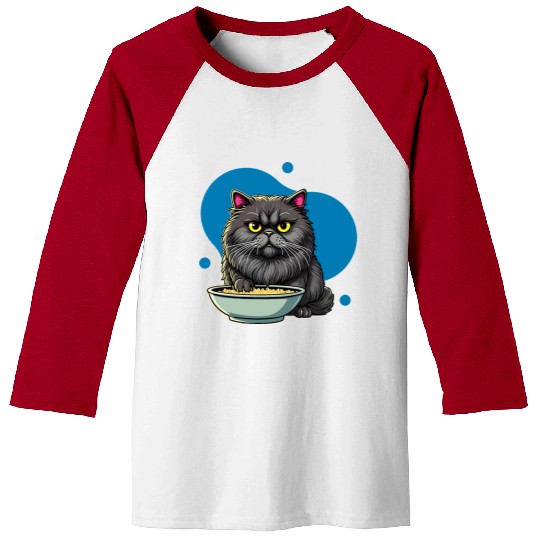 Persian Cat with Food Bowl - Adorable Cartoon Styl Baseball Tees