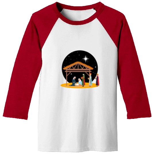 Christmas Holiday Manger Nativity Scene Baseball Tees