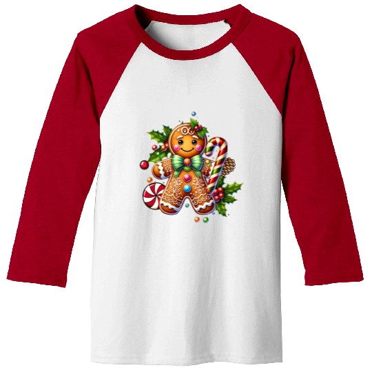 Happy gingerbread man with candy cane Baseball Tees