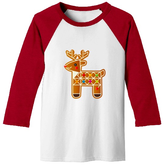Reindeer in gingerbread design for Christmas Baseball Tees