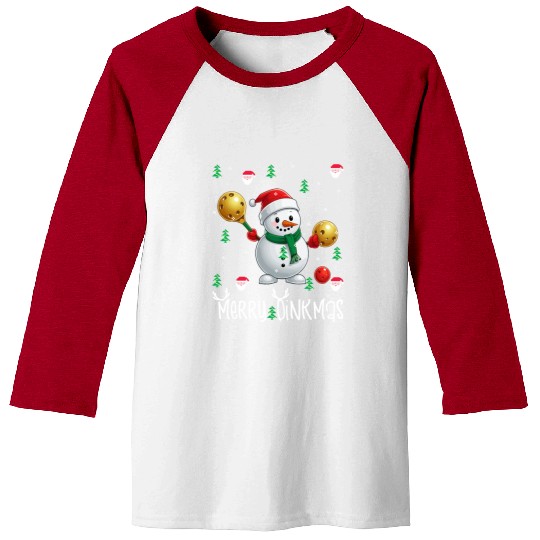 Merry Dinkmas with Christmas Pickleball Snowman Baseball Tees
