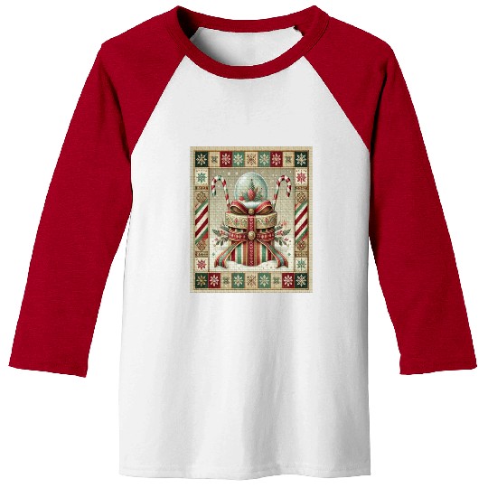 Christmas Snow Globe with Candy Canes and Ribbons Baseball Tees